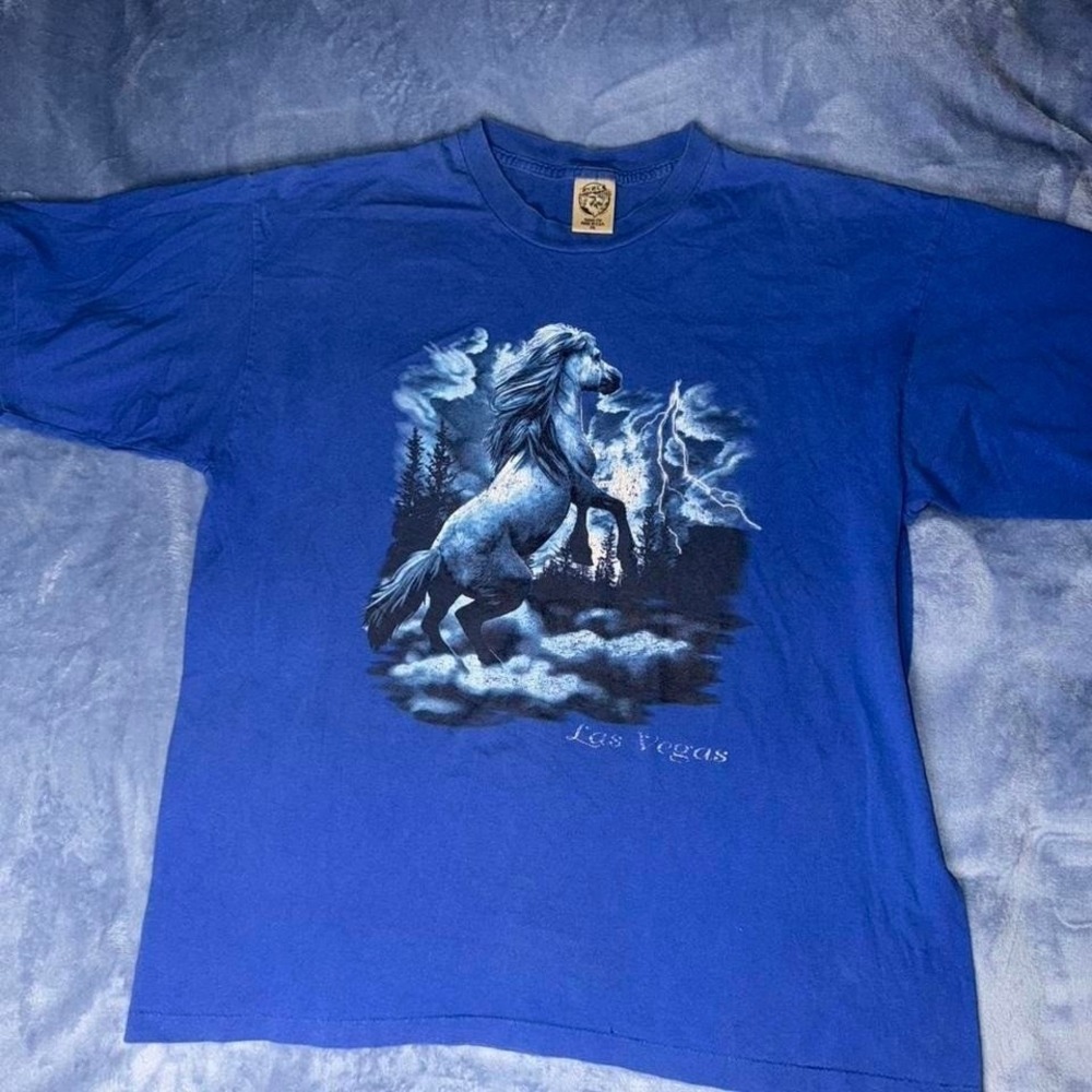 Vintage blue Las Vegas racing horse and lighting men size 2xl‎